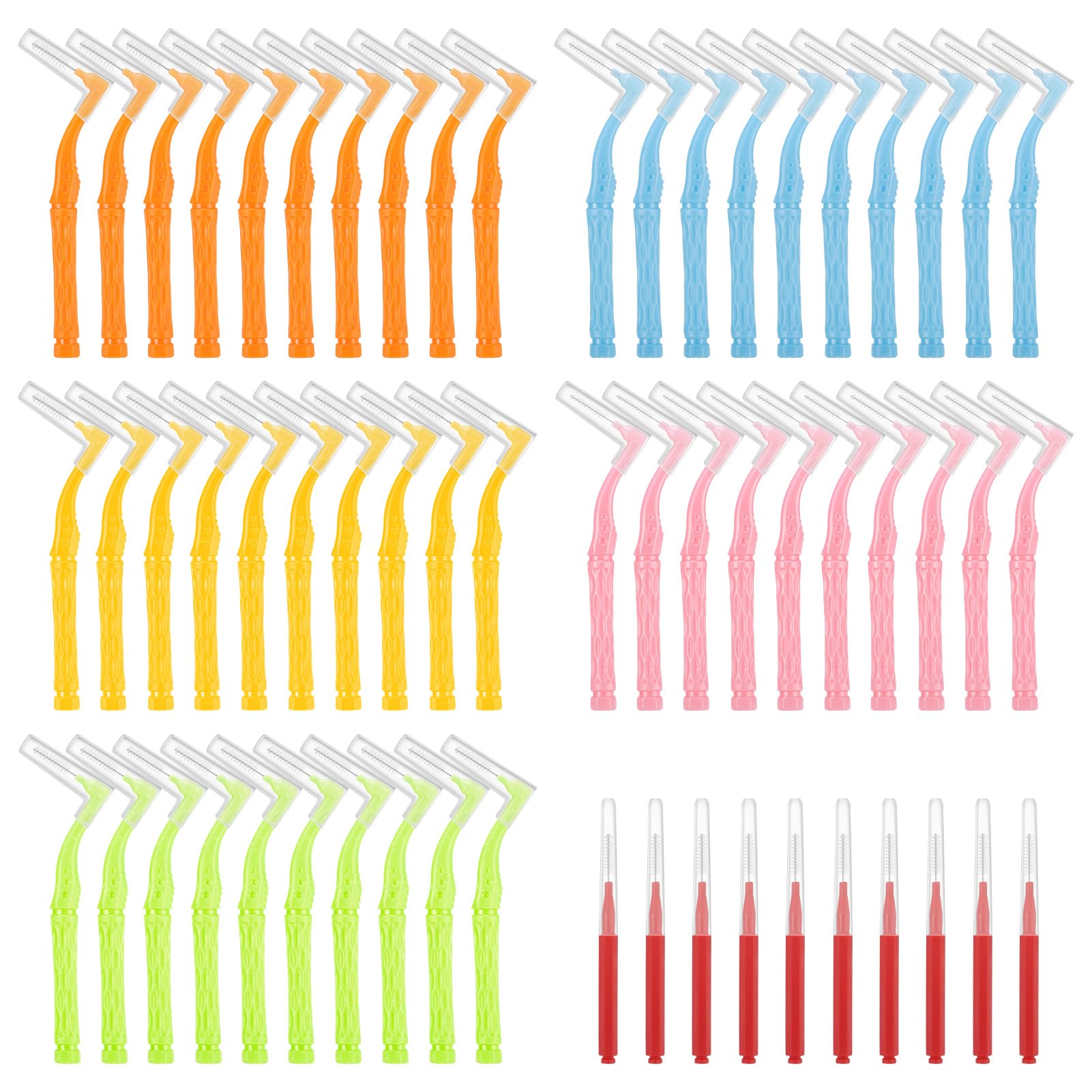 ViEinkaufen 60pcs Interdental Brushes, 5 Sizes Angled Head Dental Brushes with Non-Slip Handle Tooth Picks Soft Dental Floss Stick for Braces Oral Cleaning Gaps Between Teeth Tooth Cleaning
