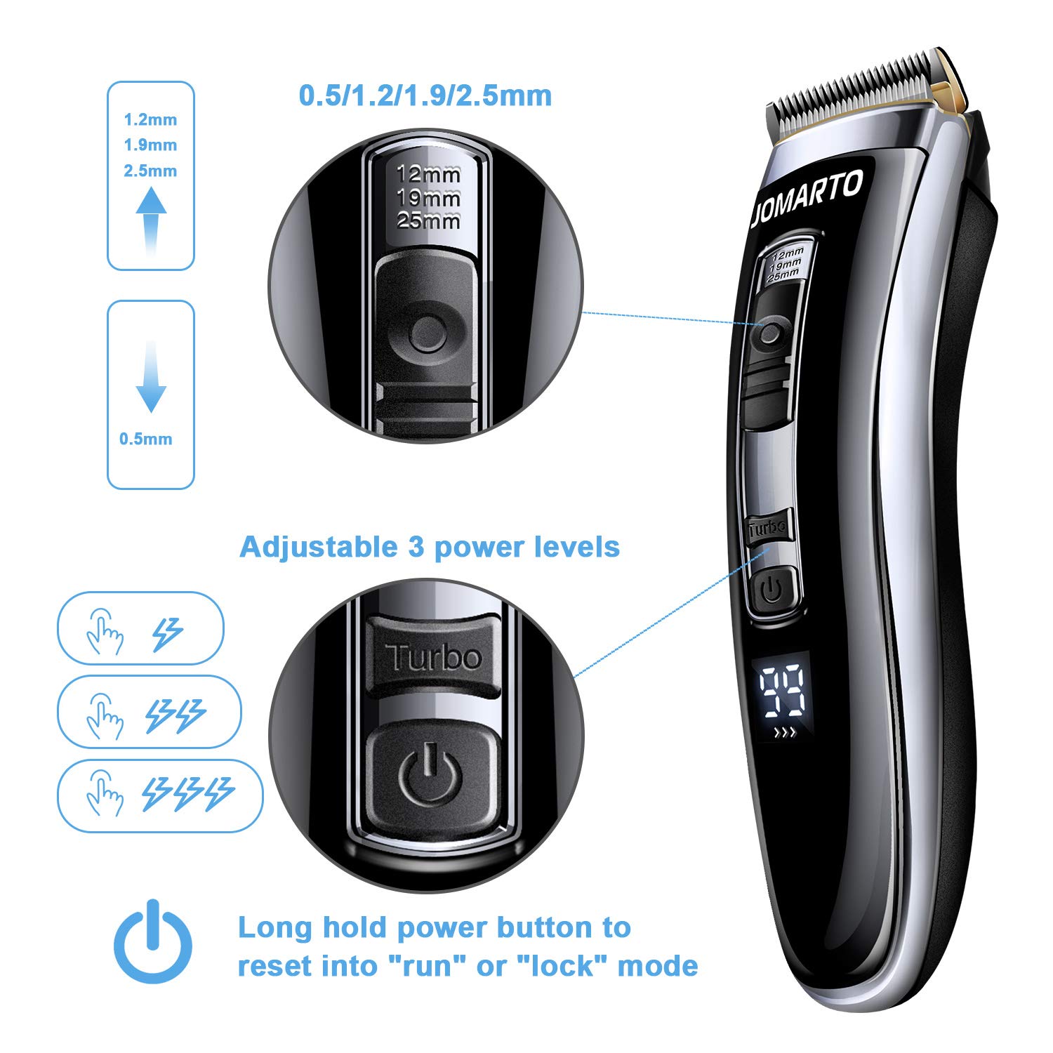 Hair Clippers Home Barber Gift Kit, JOMARTO Cordless Electric Clipper, Hair Trimmer with Cutting Combs, Adjustable Frequency, USB Rechargeable, LCD Display, Support Fast Charge for Professional Style: Beauty