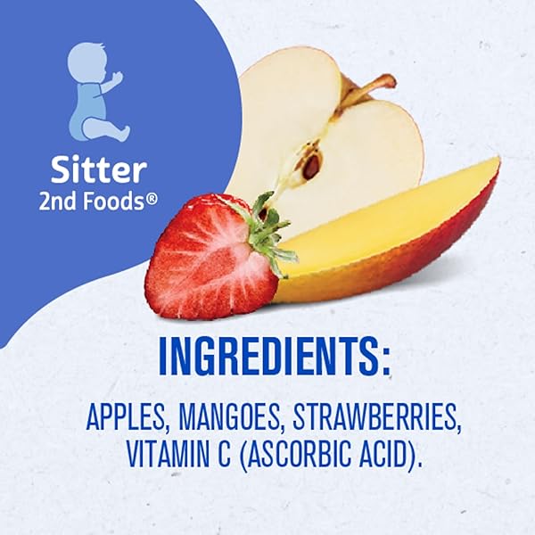 GERBER STAGE 2 BABY FOOD, APPLE MANGO STRAWBERRY PUREE POUCH, 2 SERVINGS OF FRUIT, NO ADDED SWEETENER, NO ARTIFICIAL COLORS OR FLAVORS, 12-PACK