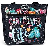 84hoods Large Waterproof Tote Bag with Pockets and Zipper for Work. Gift for Nurse. Shoulder Bag for Women.