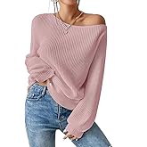 SKAYS Womens Off The Shoulder Sweater Asymmetrical Neck Fall Ribbed Knit Long Sleeve Pullover Sweaters for Women Lightweight Tops Pink XL