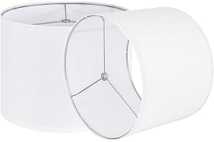 JERHOUS Linen Lamp Shades Set of 2 White Textured Drum Lamp Shade 13``Top x 13``Bottom x 10``High(Spider) Medium Modern lampshade for Table Lamp & Bedside Lamp - Top and Bottom Self Trim