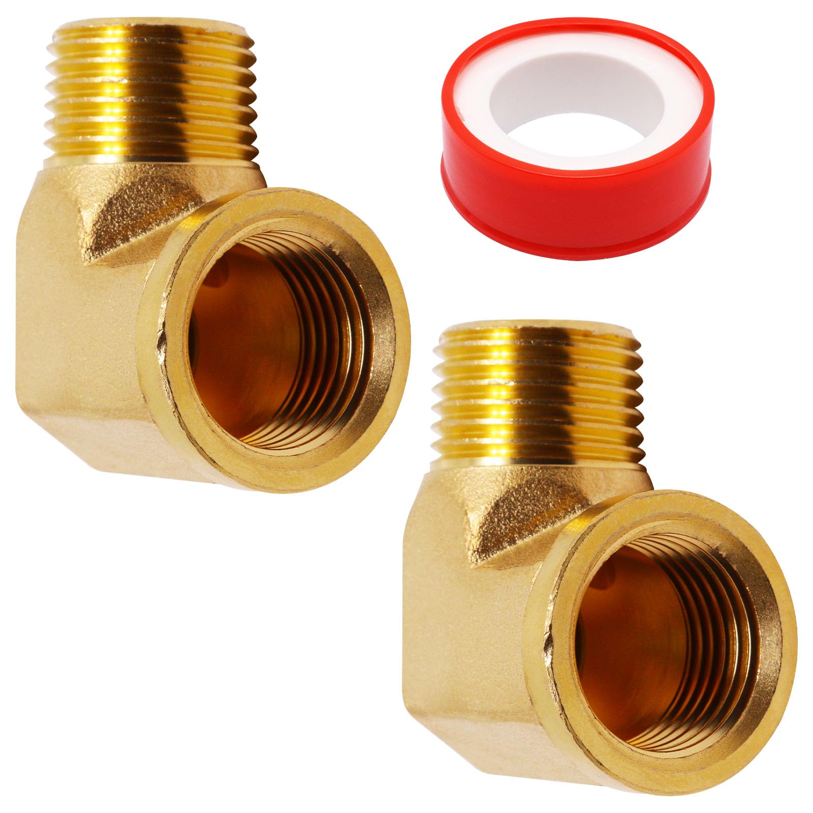 Photo 1 of Sydien 90 Degree Brass Elbow 1/2" NPT Male x 1/2" NPT Female Pipe Fittings Threaded Coupler, 2 Pack