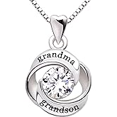 ALOV Jewelry Sterling Silver grandma and grandson Love Heart Cubic Zirconia Pendant Necklace