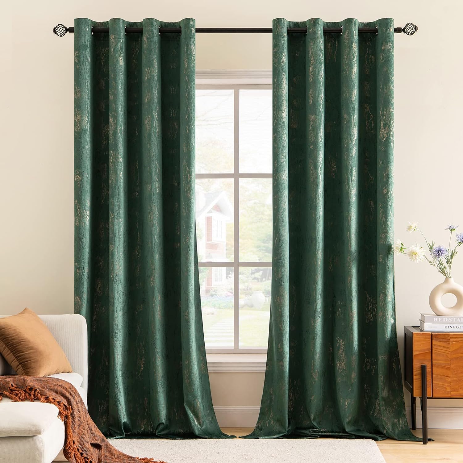MIULEE Dark Green Velvet Curtains Decoration Bronzing Room Darkening 72 Inch drop Curtain Pair Eyelet Drapes for Living Room Kids Bedroom Nursery 46" W x 72" L 117x182cm 2 Panels