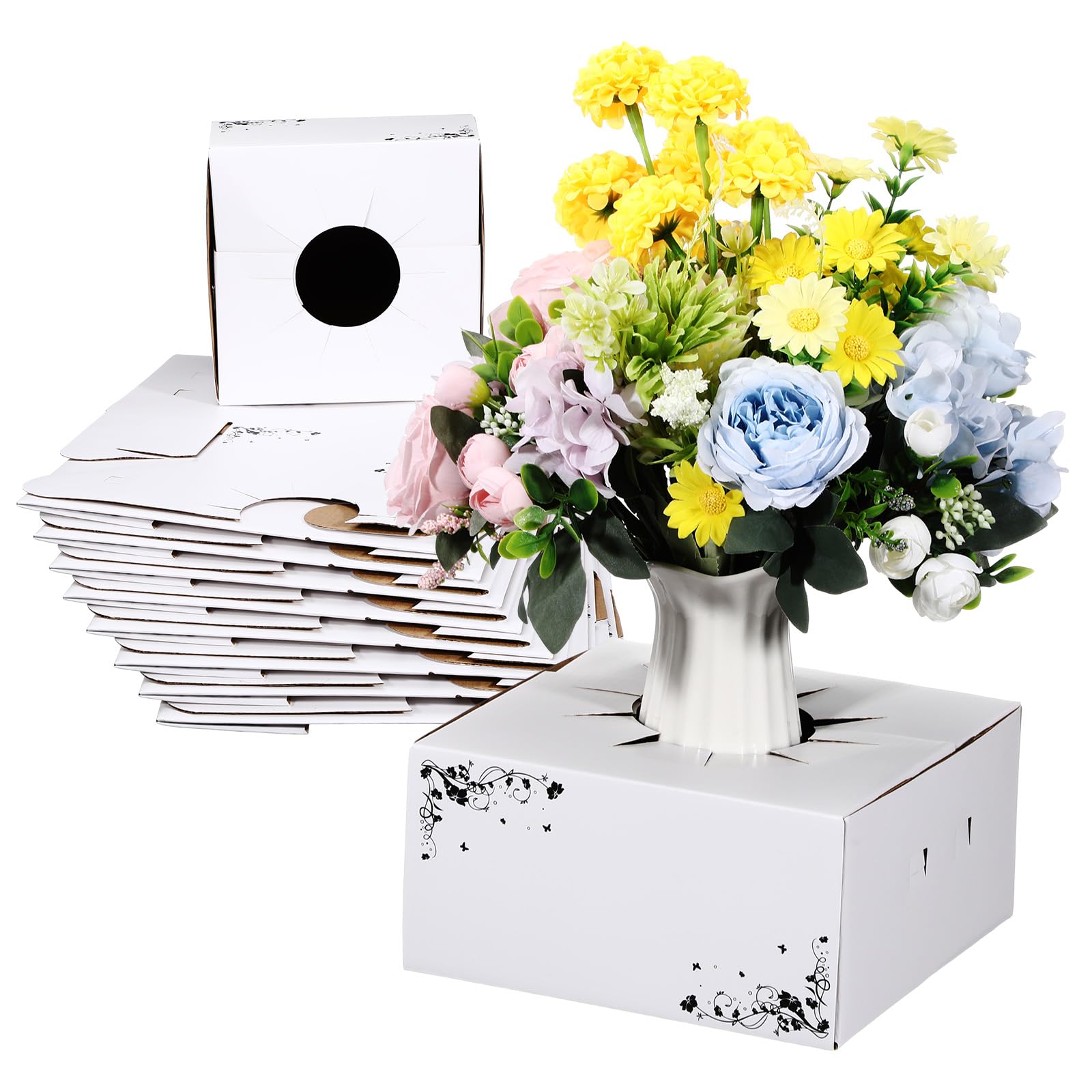 Photo 1 of MotiMind 20 Pcs Cardboard Flower Delivery Boxes 8'' x 8'' x 4'' Vase Cases Florist Delivery Boxes for Bouquet Arrangements Florist Package Transport