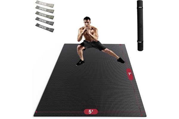 HAPBEAR Extra Large Exercise Mat - 7'x5'x8mm(1/3 inch), Shoes-Friendly, Non-Slip, Ultra Durable, High Density Thick Workout M