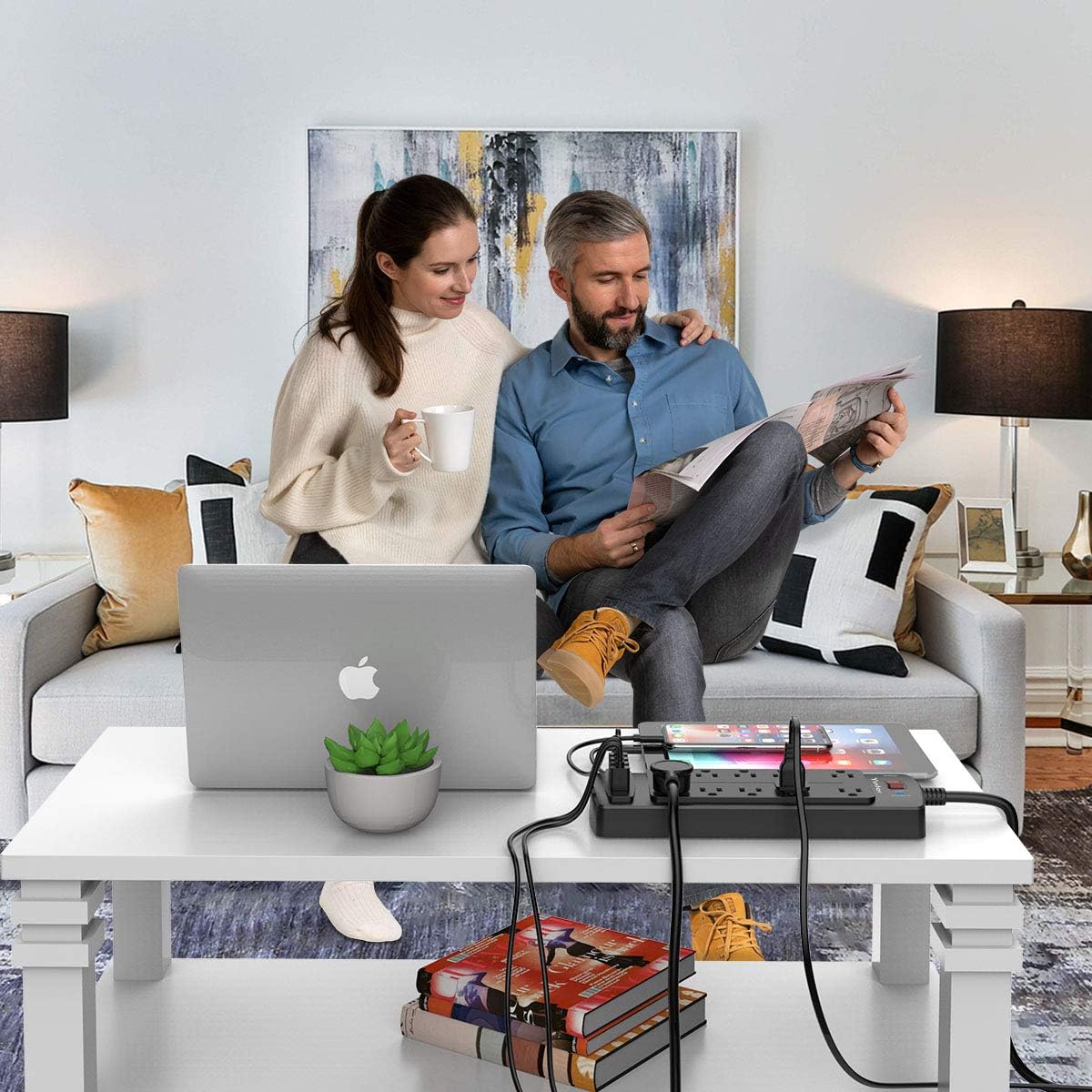 Power Strip with 8 Ft, YINTAR Surge Protector with 10 Outlets and 4 USB Ports, 8 Feet Flat Plug Extension Cord (1875W/15A) for for Home, Office, Dorm Essentials, 2100 Joules, ETL Listed, - Black: Electronics