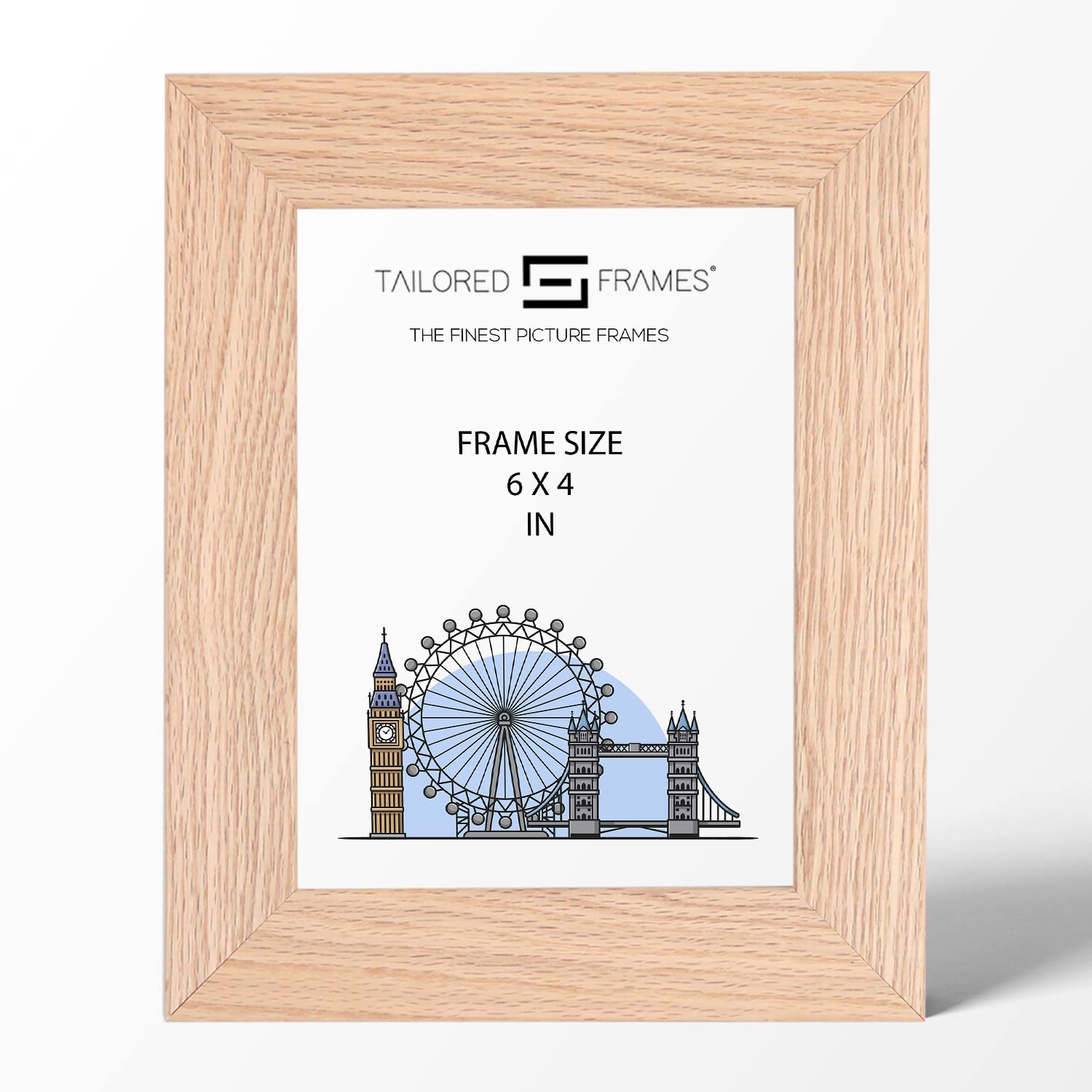 Tailored Frames Natural Oak Wood 6" x 4" Single Picture Frames | Table Top & Wall Hanging Type | Photo Frame Without Mount