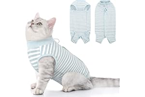MORVIGIVE Cat Recovery Suit After Surgery, Striped Cat Onesie for Cats Spay Neuter, Professional Kitten Surgical Bodysuit, E-Collar Cone Alternative for Abdominal Wounds & Skin Diseases