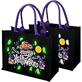14'' Halloween Trick or Treat Bags, Glow in The Dark Halloween Tote Bag, Canvas Reusable Candy Bags for Trick or Treating