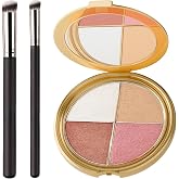 4 in 1 Eye &amp; Cheek Palette, Eyeshadow and Highlighter Makeup Palette | With 2 Brushes, Blush Contour Kit