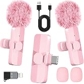 HONGJIEYUAN Pink Wireless Lavalier Microphone for iPhone &amp; Android - Mini Clip-On Mic with Noise Cancellation, 65ft Range, 8H Battery, USB-C/Lightning - for TikTok, YouTube, Podcast, Live Streaming
