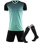 Hiheart Mens Soccer Jersey and Shorts with Socks Quick Dry Football Team Uniforms