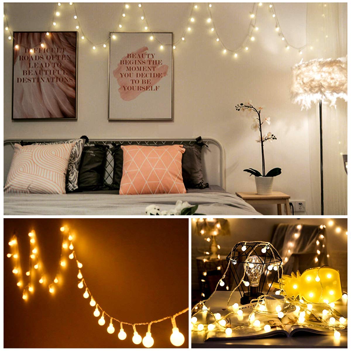 LOBKIN Batteriebetriebene Lichterketten, 50 LED 5m 8-Mode-Terrassenleuchten, Fernbedienung, wasserdicht und dimmbar, Kristallkugel-Lichterketten für Hochzeit, Party, Weihnachtsdekoration