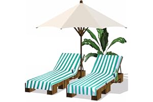 Fumete 2 Pack Lounge Chair Covers 30 x 85 Inch Pool Chaise Lounge Towels Microfiber Beach Chair Towel Portable Striped Outdoor Patio Furniture Cover for Sunbathing Picnic Spa(Turquoise)