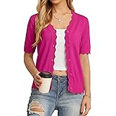 GRECERELLE Womens Summer Lightweight Short Sleeve Cropped Cardigan V-Neck Knit Sweater Shrug for Dressy