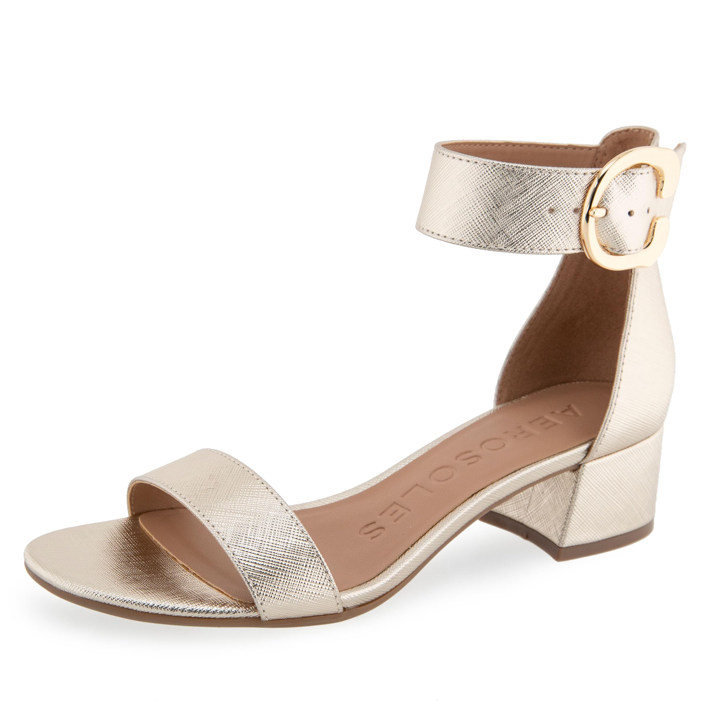 AerosolesWomen’s Carew, Block Heeled Sandal, Gold Metallic Textured Faux Leather6M