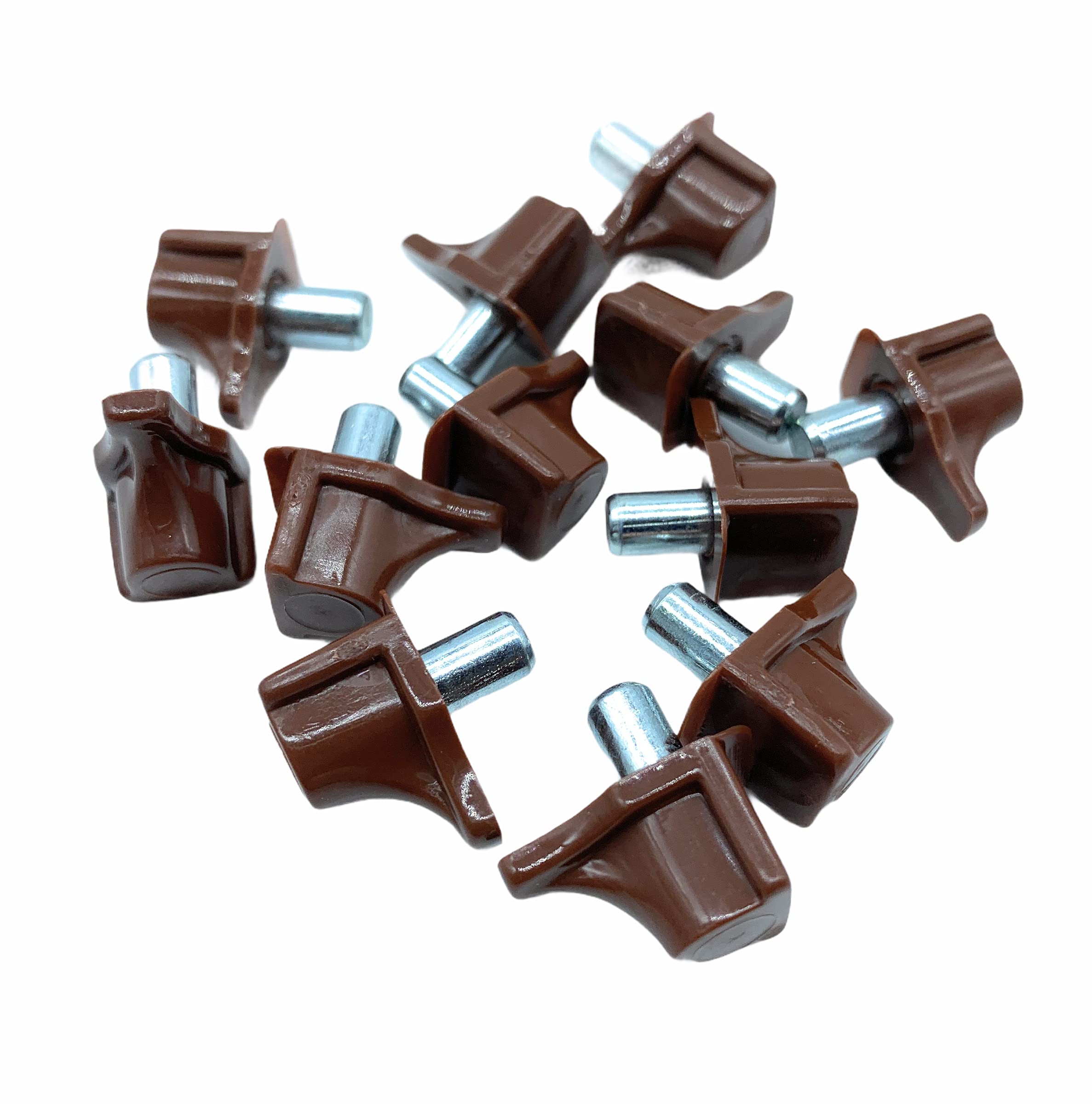 JAM2DAY 12 x Shelf Support Studs Pegs For Standard 5 mm Hole - Strong 60kg Load Capacity… (Brown With Steel Peg)