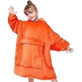 yescool Wearable Blanket Kids Hoodie, Birthday Teen Girls Gifts for 8-15 Year Old Kids Oversized Sweatshirt Sherpa Flannel Cozy Hooded Blanket with Pocket for Children, Youth Teens, One Size, Orange