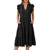 ANRABESS Womens Summer Casual Dress V Neck Ruffle Sleeve Midi Dresses 2026 Trendy Flowy Tiered Boho Beach Vacation Sundress