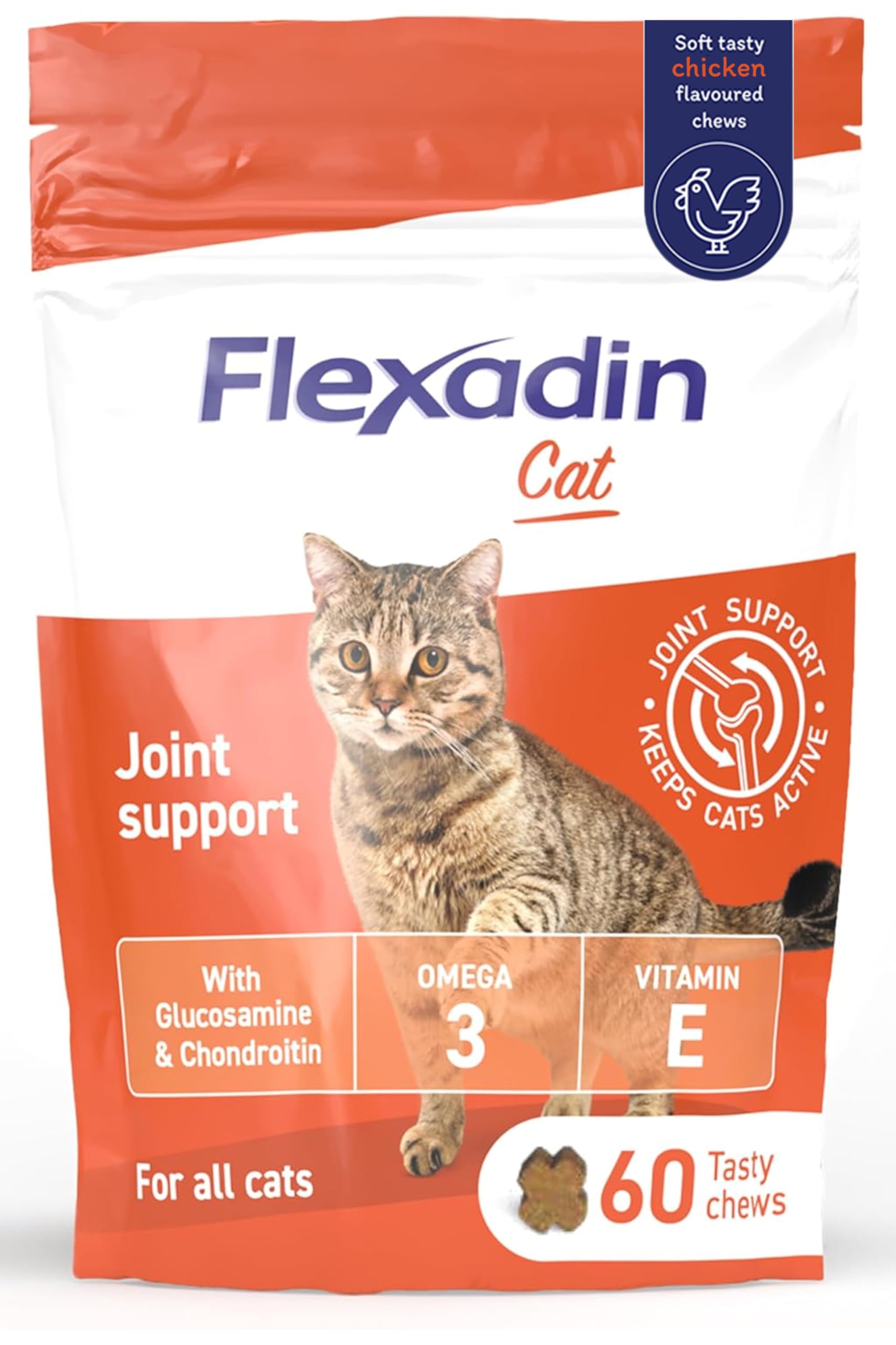 Flexadin Joint Care for Cats | Joint Supplement Chews for Cats | Aids Mobility & Flexibility | Glucosamine, Chondroitin, Omega 3 & Vitamin E | 60 Chews
