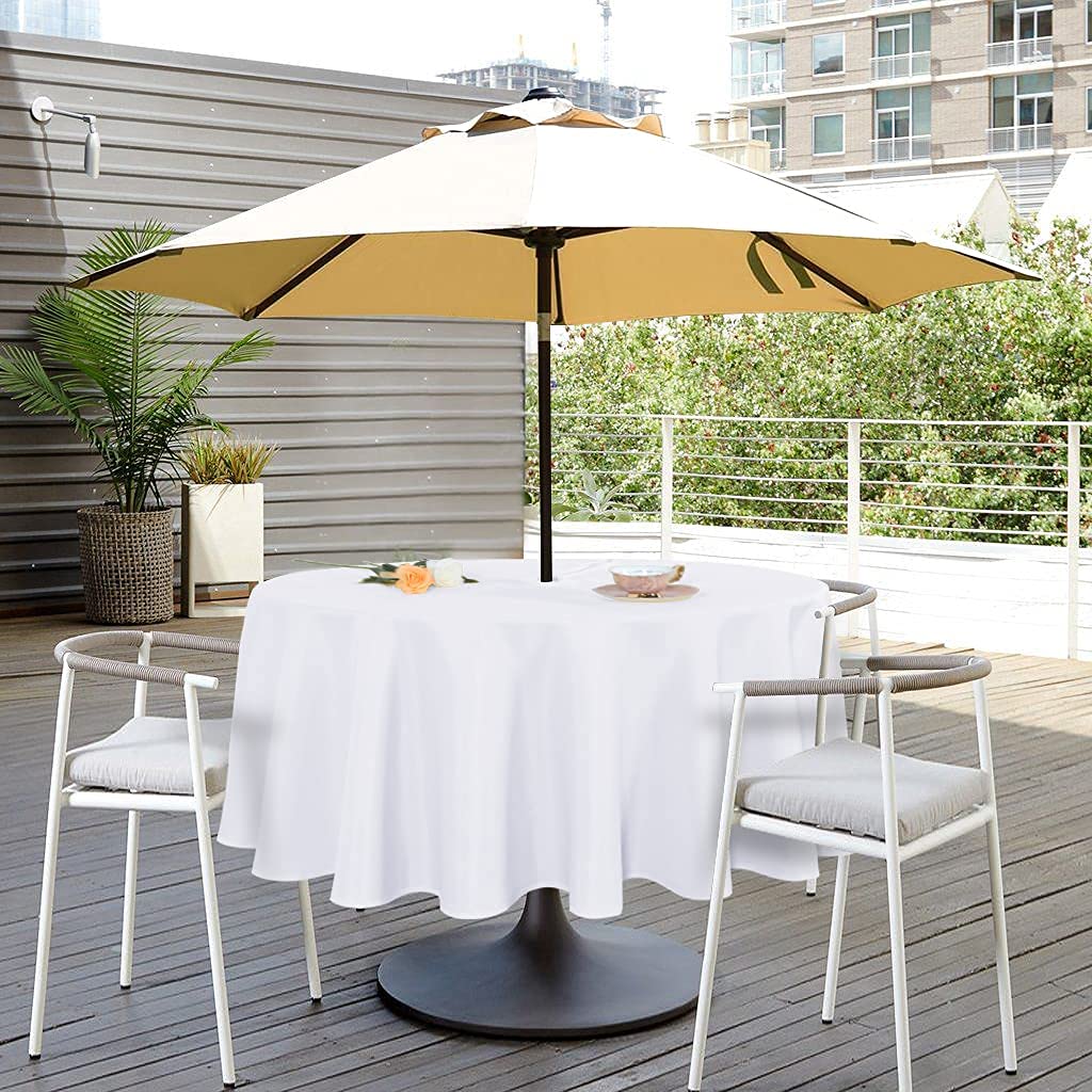 Photo 1 of SARAFLORA Outdoor and Indoor Tablecloth -60 inch Round, White Wrinkle Free Washable Waterproof Table Cloth with Umbrella Hole and Zipper Round Table Cover for Spring/Summer/Patio/Picnic/BBQS/Party