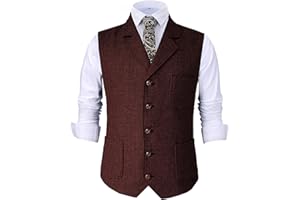 TUIKAYOO Mens Retro Suit Vest Tweed Wool Regular Fit Dress Waistcoat Herringbone for Jacket