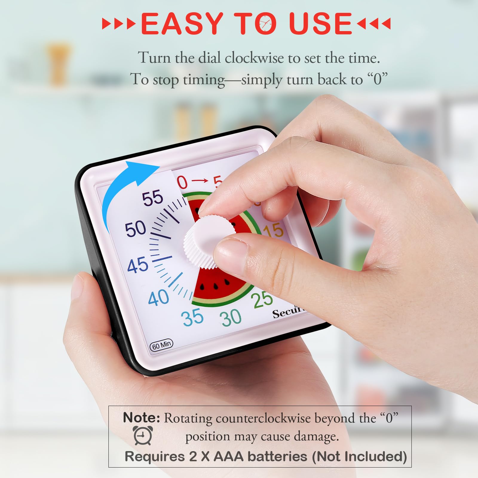 Secura 60-Minute Visual Countdown Timer for Kids & Adults, Classroom Time Management Tool (Black)