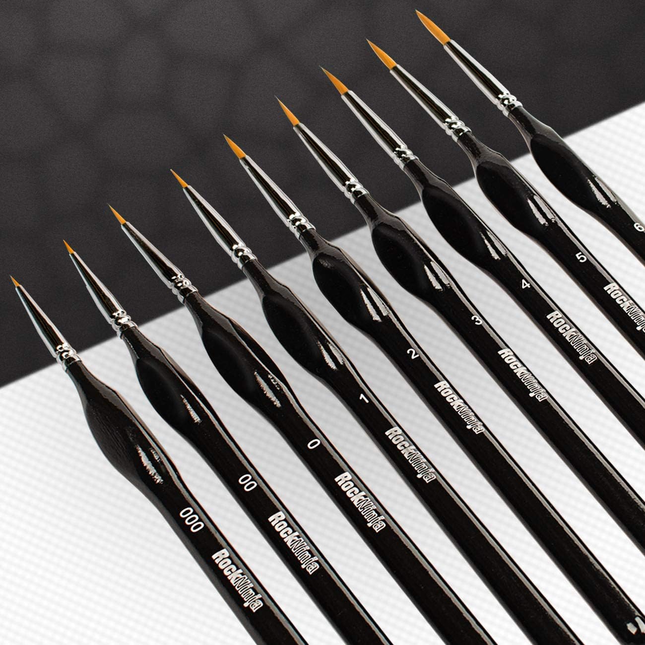 Detail Paint Brush Set, Rock Ninja 9pcs Thin Brushes for Fine Detailing & Art Painting, Acrylic,Watercolor, Oil Miniatures