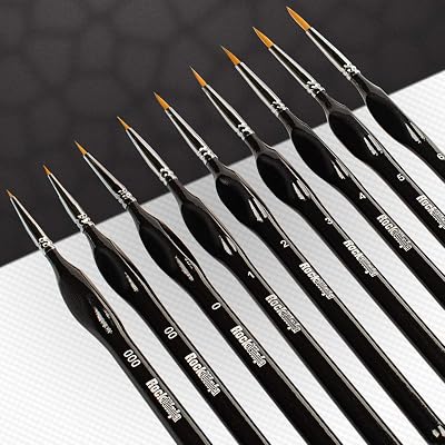 Rock Ninja Detail Paint Brush Set 9pcs Fine Detail Nylon Miniature Brushes