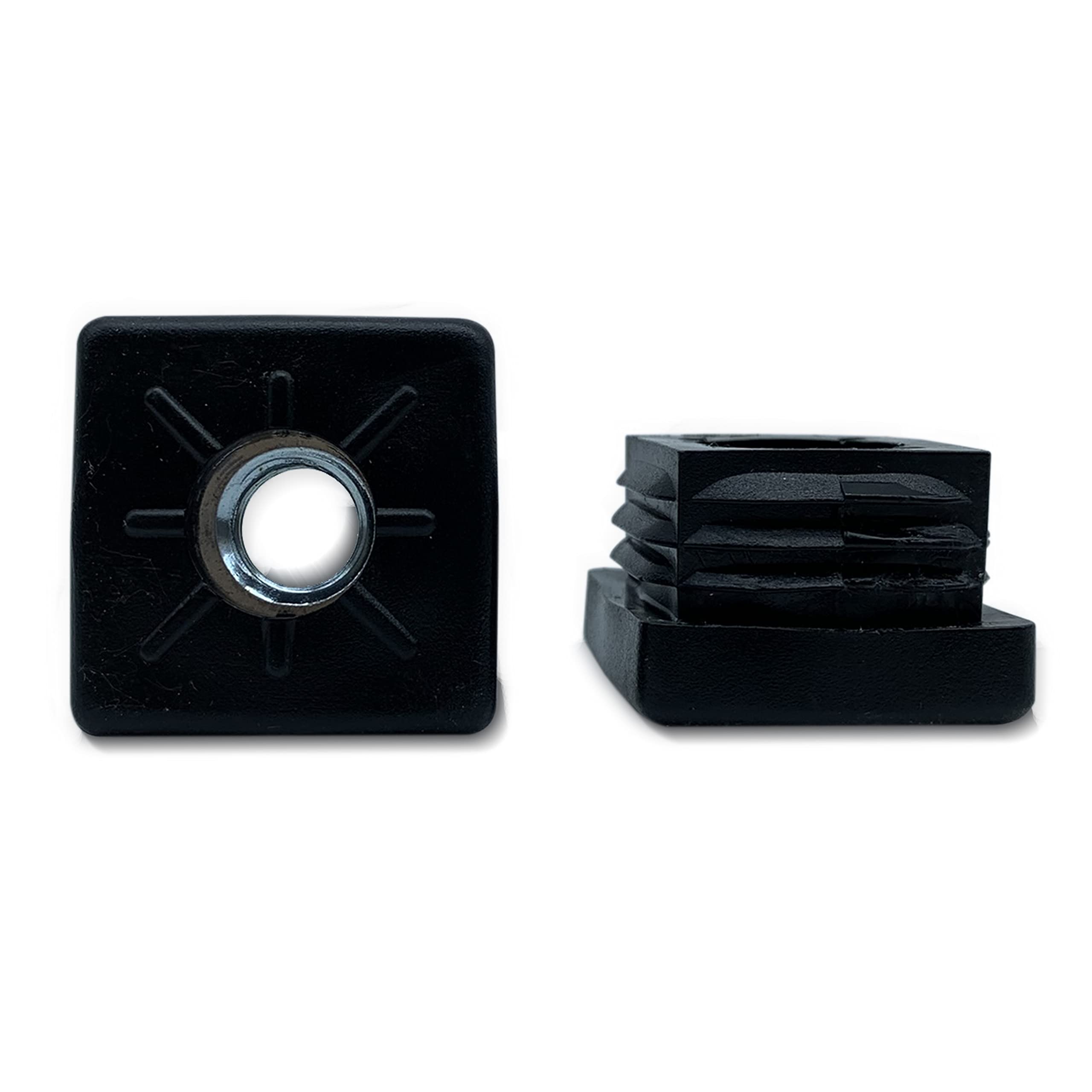 DOJA Industrial | Square Tube Plug with M10 Thread | Threaded Inserts for Square Pipe 40x40 | Pack 12 | Table Threaded Square End Caps | Levelling Feet Cover Cap Insert | Adjustable Legs Protector
