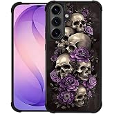 WANKBLC Compatible with Samsung Galaxy S26 Plus Case, Shockproof Protective for Man Women Non-Slip for Samsung Galaxy S26 Plus Crazy Pattern Illustration Scary Skulls Purple Roses