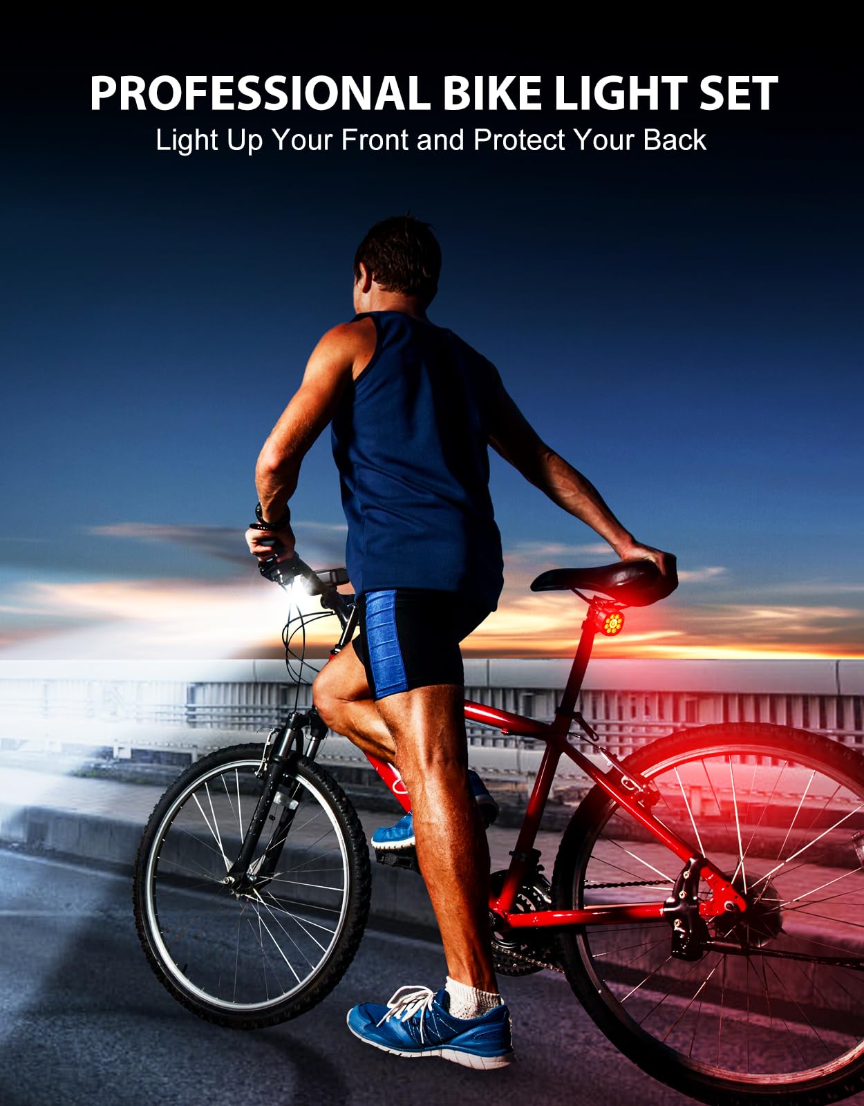 1000 Lumens Supper Bright Bike Lights for Night Riding, 8+7 Modes Sturdy Aluminum Alloy Bicycle Scooter Light Accessories, IP65 Waterproof & Rechargeable Bike Headlight and Tail Light Set