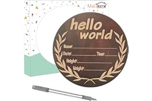 MALIHOME Wooden Birth Announcement 5.8 Inch Newborn Baby Name Sign Hello World Wooden Disc for Hospital Pictures & Photo Prop (Brown Color)