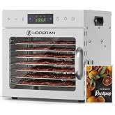 HOPERAN 8 Tray Food Dehydrator Machine for Jerky, Fruit, Herb &amp; Dog Treats | Stainless Steel, Max.196℉ Digital Temperature &amp; Timer Control, 400W, Quiet <48dB, Including 2 Mesh Screens, 1 Fruit Roll Tray