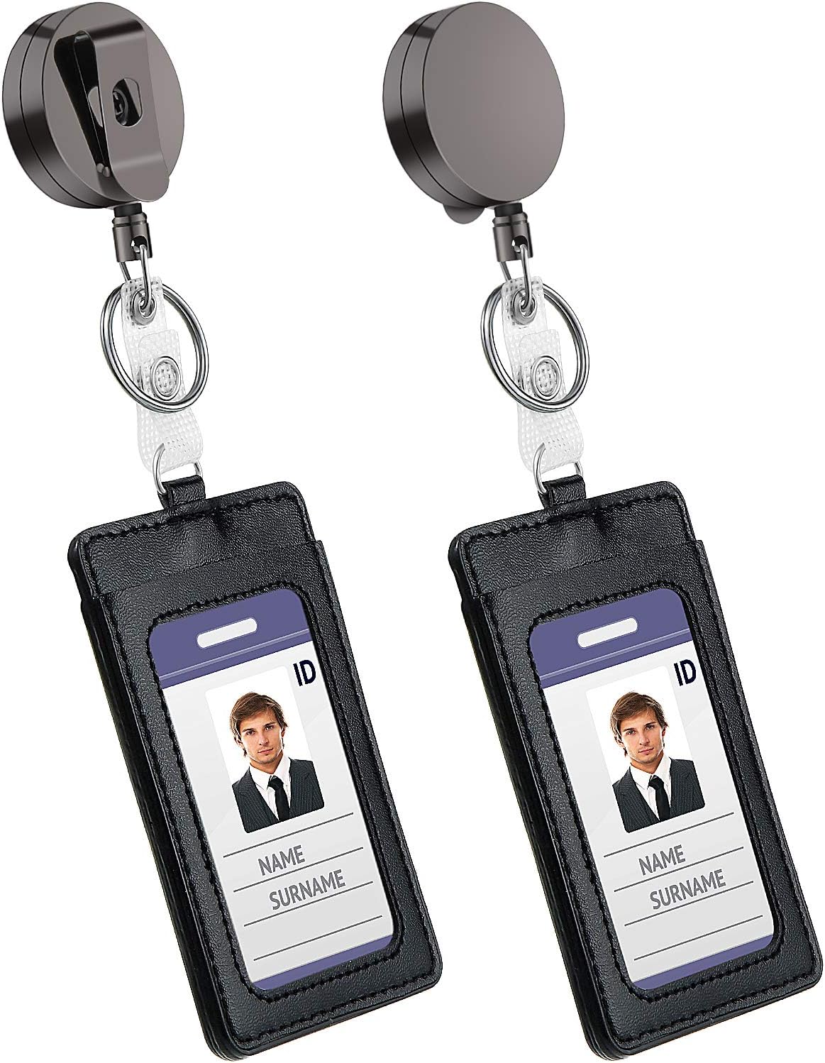 2 Packs Heavy Duty Metal Badge Holder Black Retractable Badge Reels