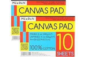 MEEDEN Canvas Paper Pad: 20 Sheets 9'' x 12'' 8 Ounce One More Triple Primed 100% Cotton Acid-Free Canvas Sheets for Acrylic Painting