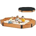 75.5''x53''x8.5'' Wooden Octagon Sandbox with Storage, Large Sandpit with Cover for Kids Outdoor Patio Backyard Play, Easy & Quick Assemble