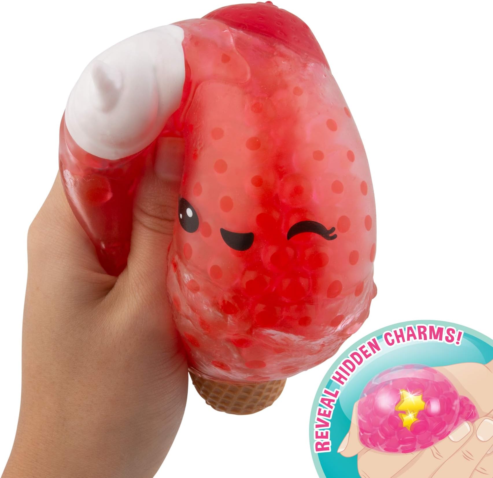 Orb 35586 Bubbleezz Super Squezze Figure Irene Ice Cream Enchanting Squeezy Toy Glibber Squeezy Toy for Squeezing, Slime Figure Approx. 20cm Slime Squeeze Figure for Ages 8 and Up Strawberry Red