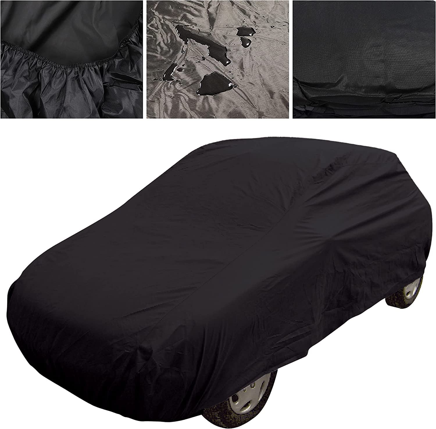 MP Essential Indoor & Outdoor All Season Water Resistant & Breathable Full Car Cover - BLACK (Large - L 190" x W 70" x H 47")