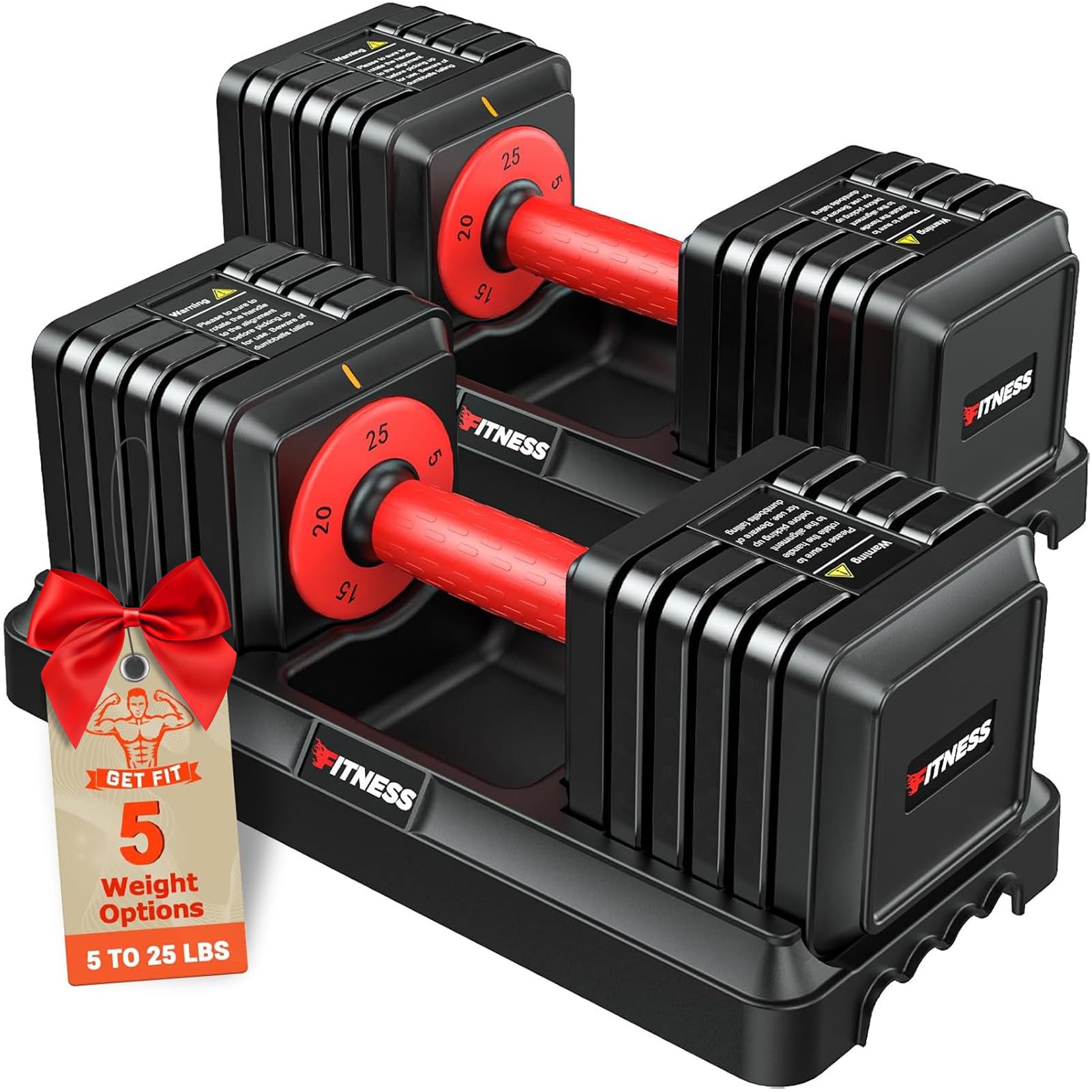 Adjustable Dumbbells Set of 2, Square Weight Dumbbell Set, 5 in 1 Free Dumbbell Set with Anti-Slip Texture Handle, Weight Set F(2X25LB New） Image