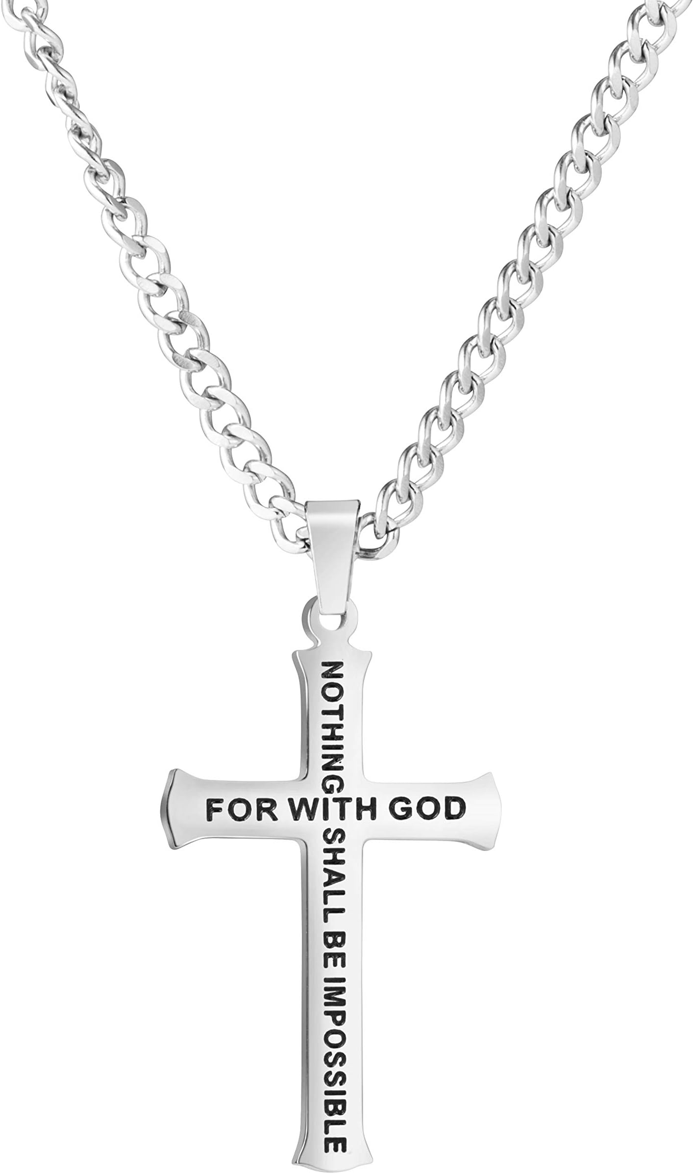 Christian Bible Verse Necklace Religious Hand Stamped Stainless Steel Cross Pendant Jewelry Gift for Men
