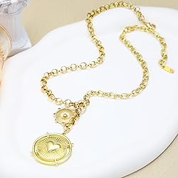 BONJOULRY Chunky Gold Heart Sun Coin Charm Necklace