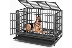 RUPZEN 54/48/42/38 Inch Heavy Duty Dog Crate – XL XXL Escape Proof Steel Kennel for Large Dogs, High Anxiety Indoor Cage with Wheels and Removable Tray