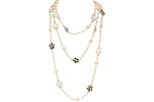 Fashion Jewelry designer flower and bow charms faux pearl statement long sweater necklace for women