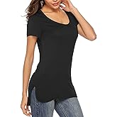 Florboom Womens Casual Tunic Tops Short/Long Sleeve Tshirts Scoop Neck Long Shirt Fitted Tees