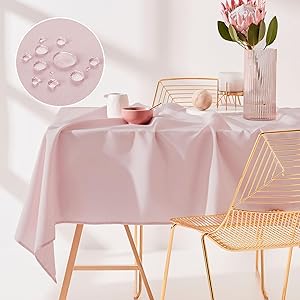 ROOM99 Aura Tischdecke 140 x 220 cm Tischtuch Tafeldecke Fleckschutz Abwaschbar Wasserabweisend Schmutzabweisend Polyester Rechteckig Bankett-Dekoration Ganzjährig Puderrosa