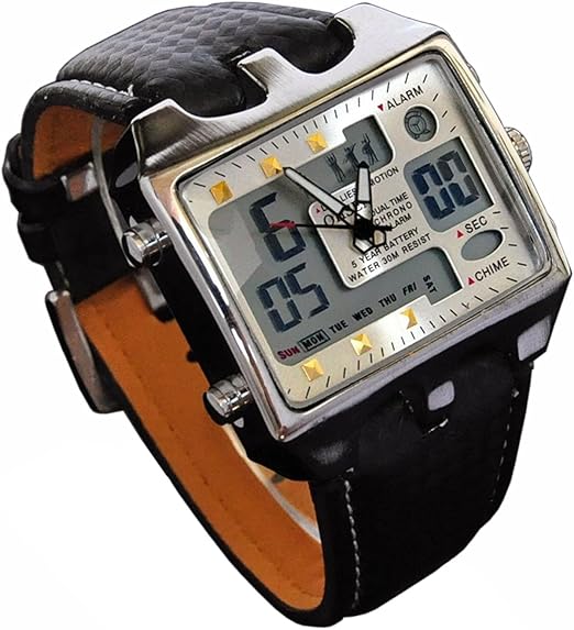 men's digital watch with leather band