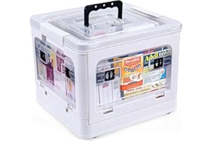 Gifhomfix 18QT Medicine Storage Box with Handles, Large Capacity First Aid Box, Clear Medical Supply Organizer with Removable Tray, Multipurpose Plastic Medicine Chest with Wheels